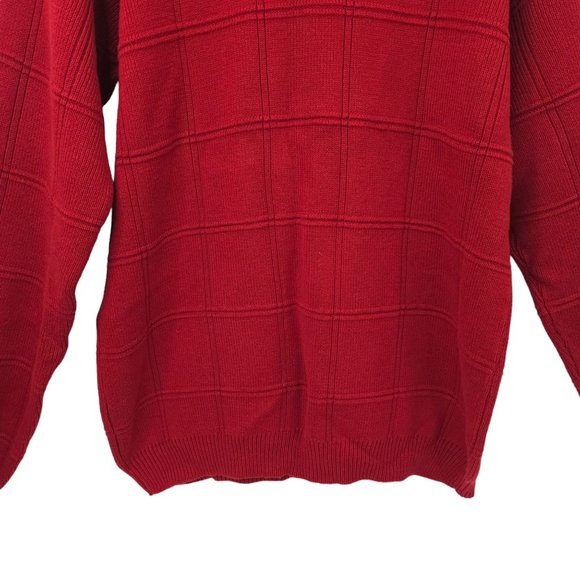 Arrow Windowpane Crewneck Sweater Mens Size Large Tall Red Cotton Long Sleeve - Picture 13 of 15